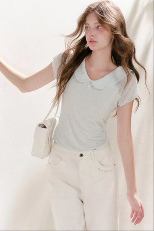 French Petal Collar Bow Short-Sleeved T-Shirt