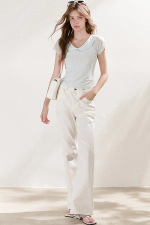 French Petal Collar Bow Short-Sleeved T-Shirt