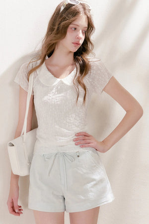French Petal Collar Bow Short-Sleeved T-Shirt