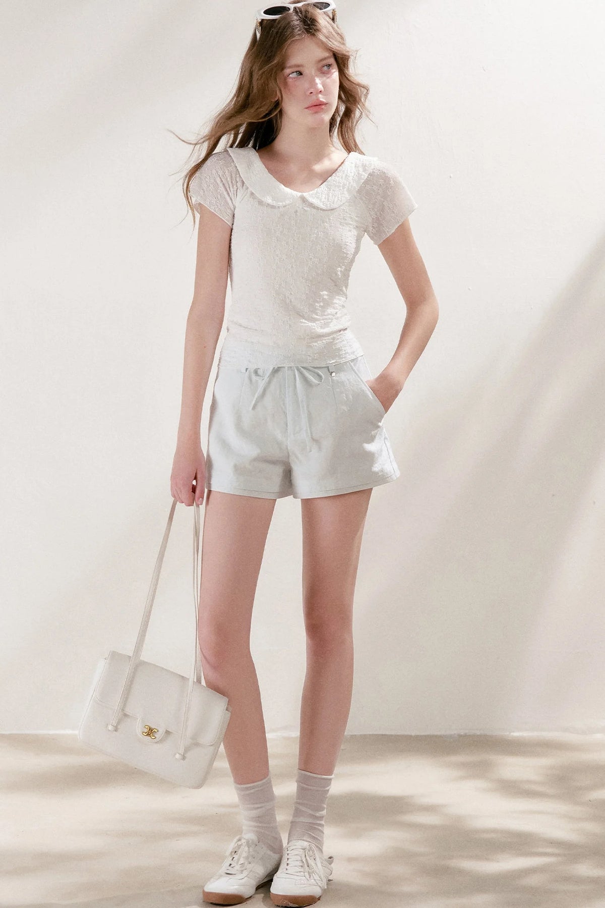 French Petal Collar Bow Short-Sleeved T-Shirt
