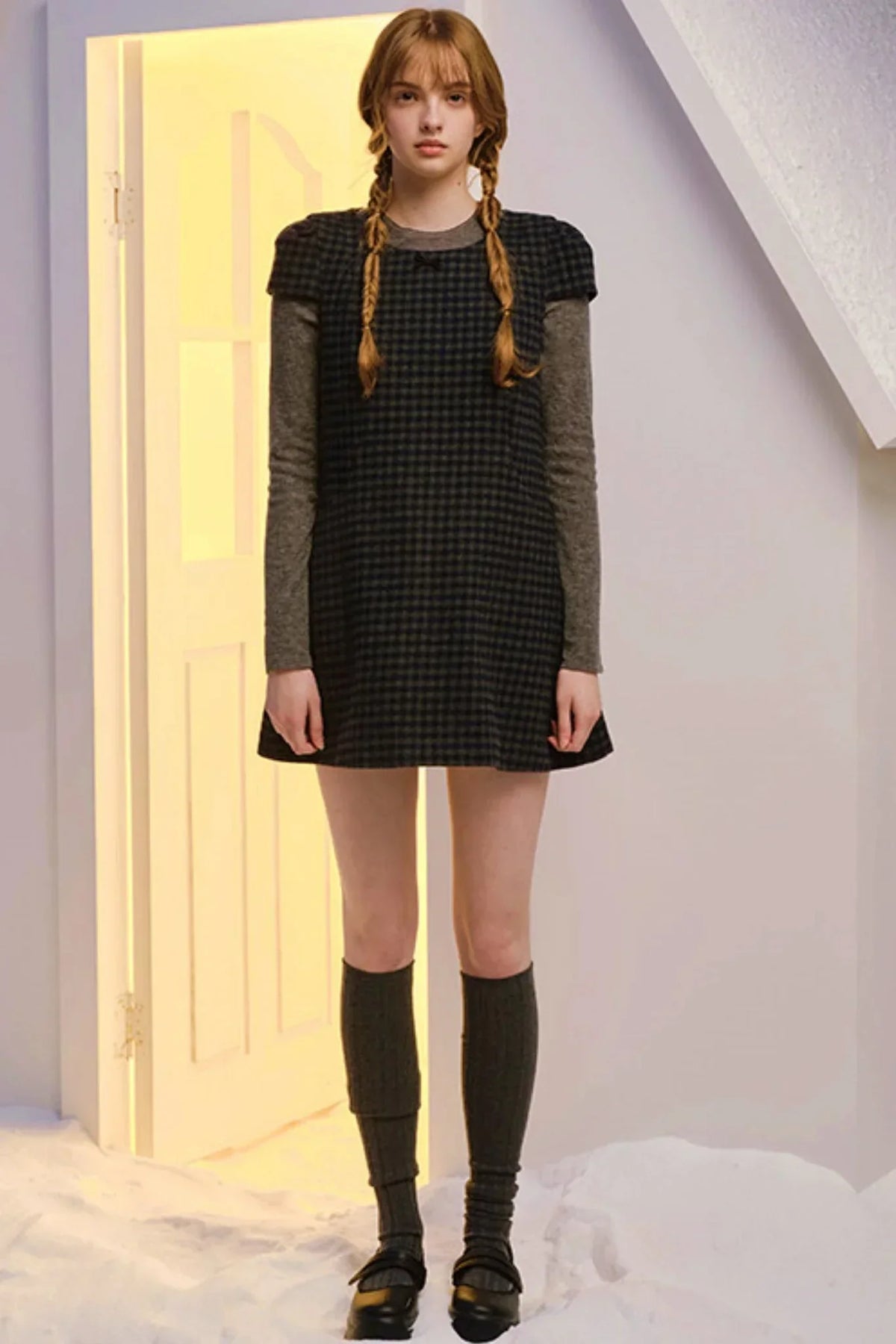 French Plaid Woolen Dress