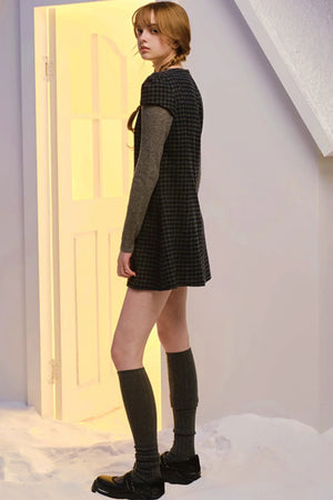 French Plaid Woolen Dress