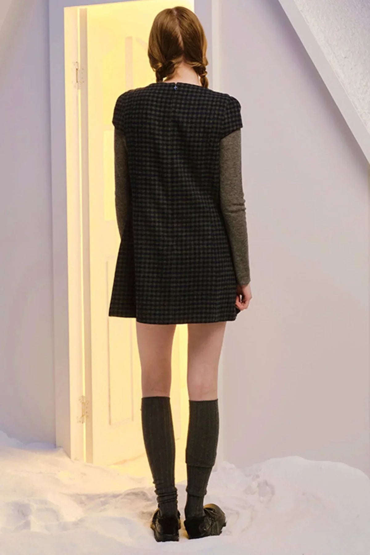 French Plaid Woolen Dress