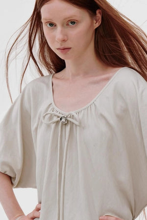 French Pleated Bubble Sleeve Dress