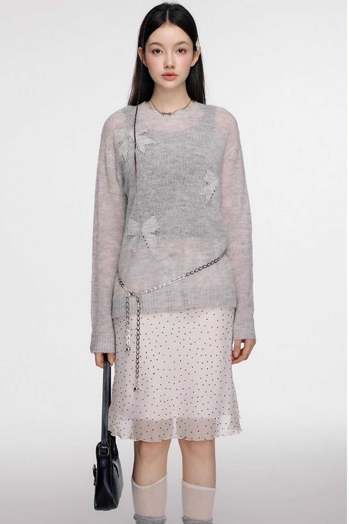 French Polka Dot A-Line Chiffon Skirt