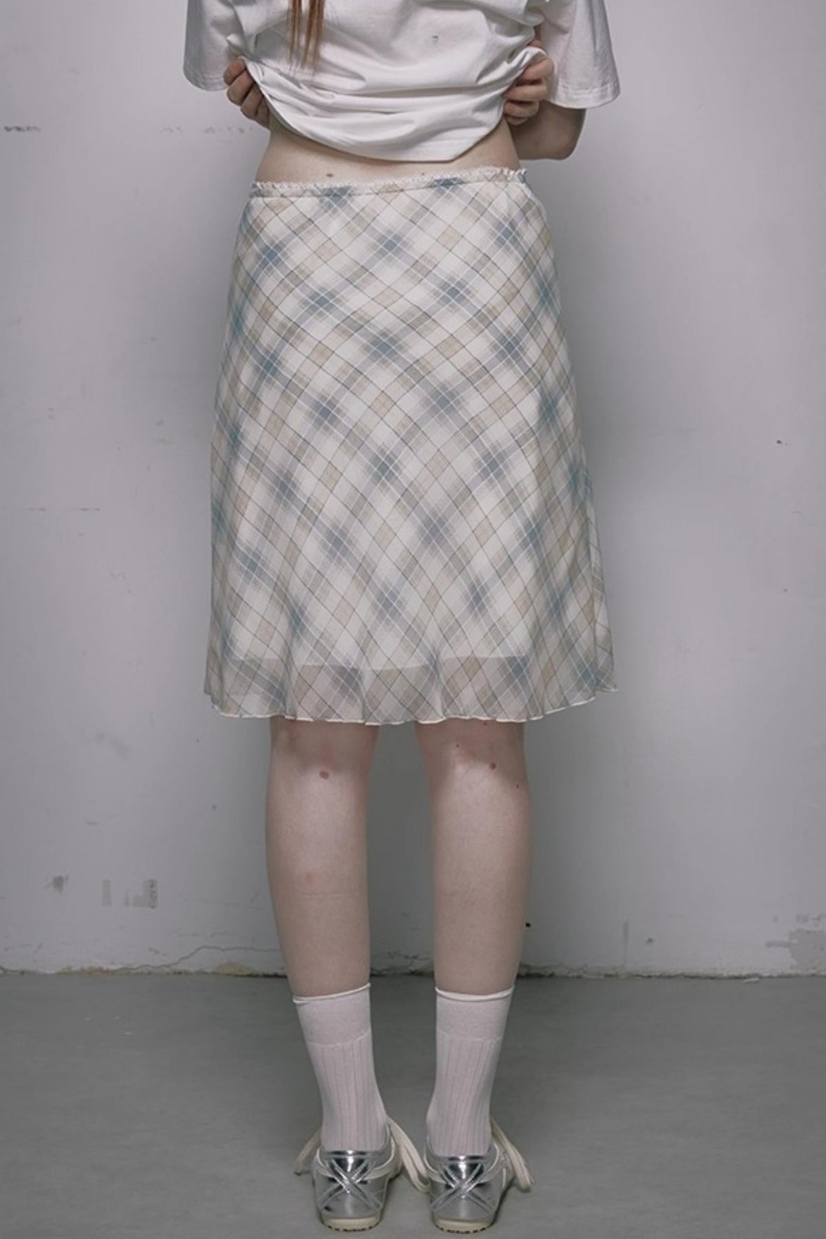 French Polka Dot A-Line Chiffon Skirt