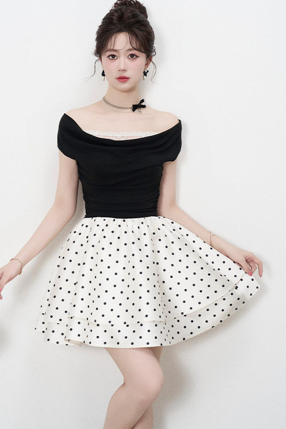 French Polka Dot A-Line Dress