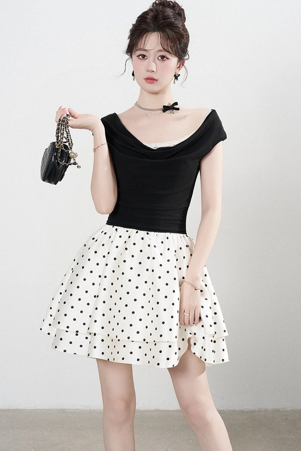 French Polka Dot A-Line Dress
