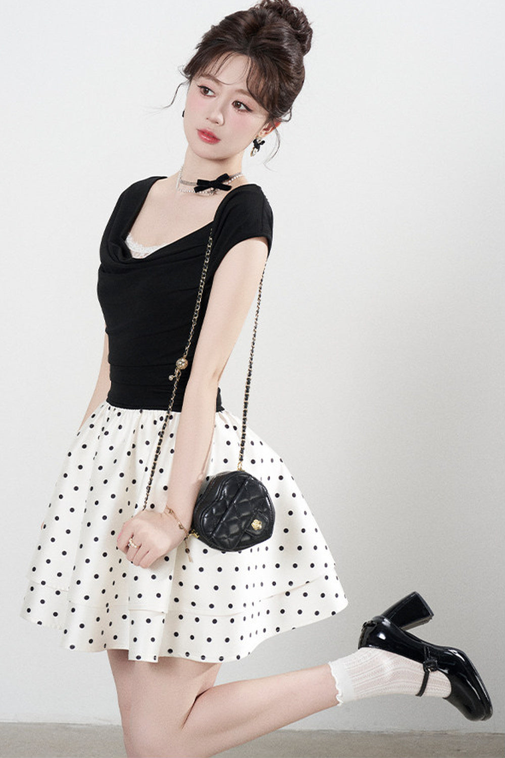 French Polka Dot A-Line Dress