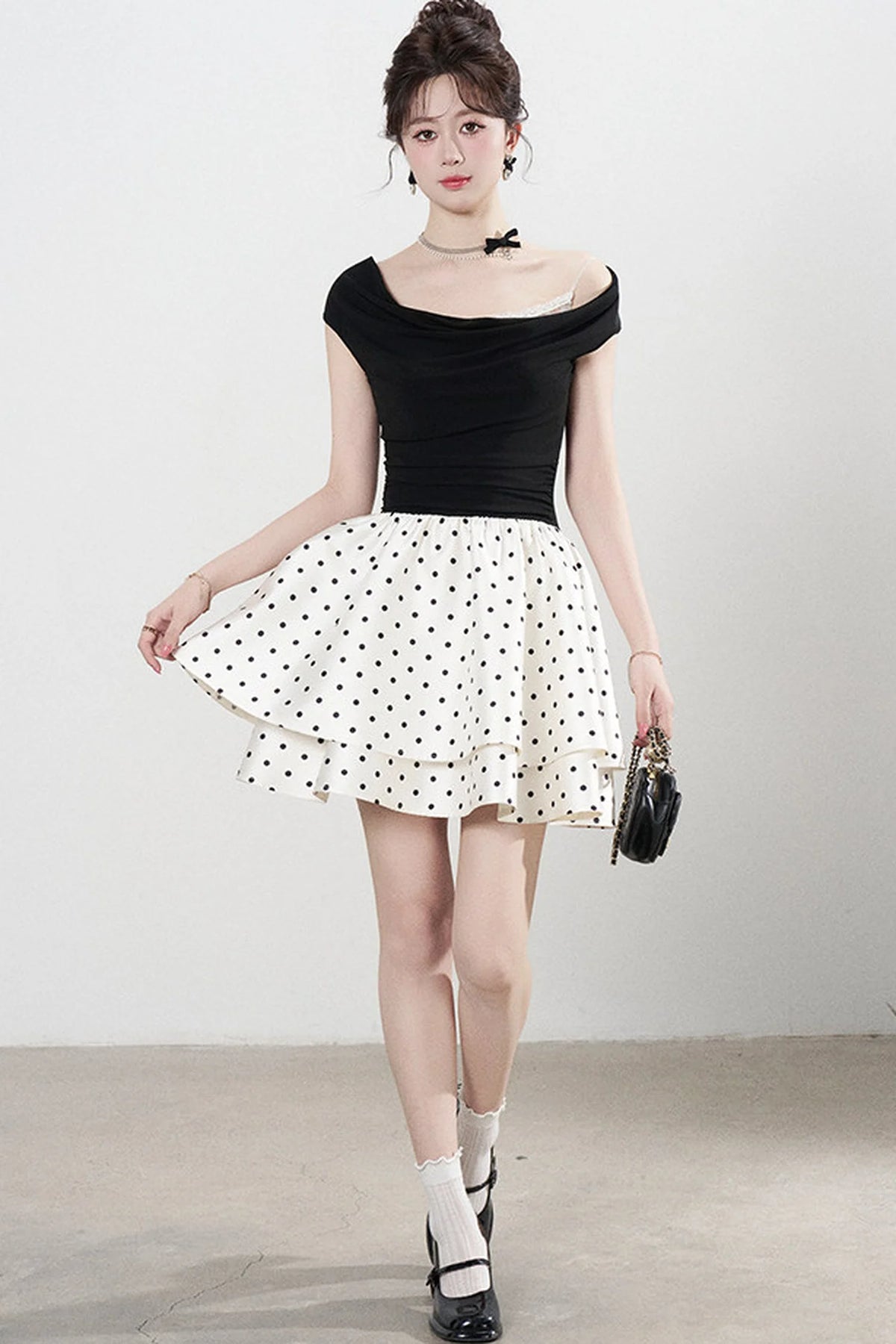 French Polka Dot A-Line Dress
