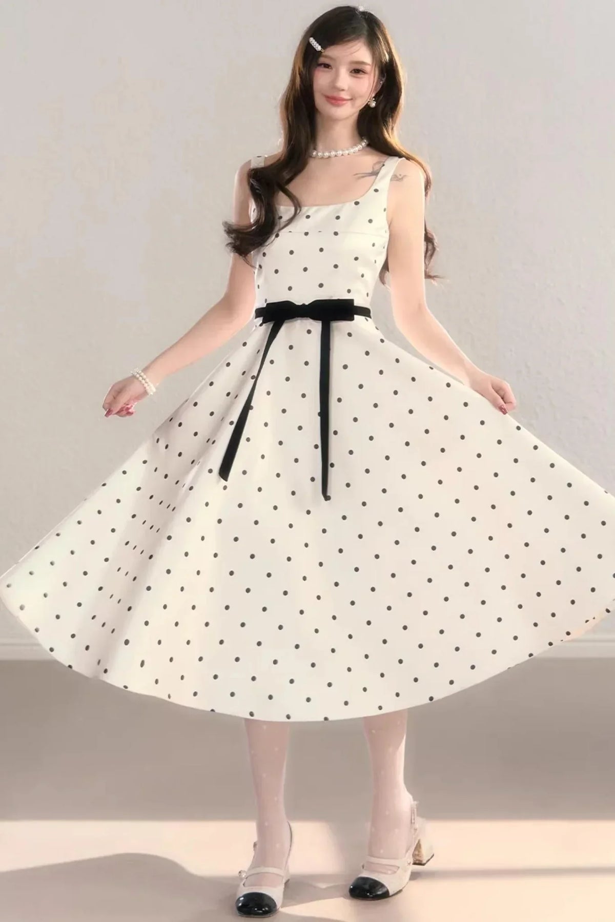 French Polka Dot A-Line Dress