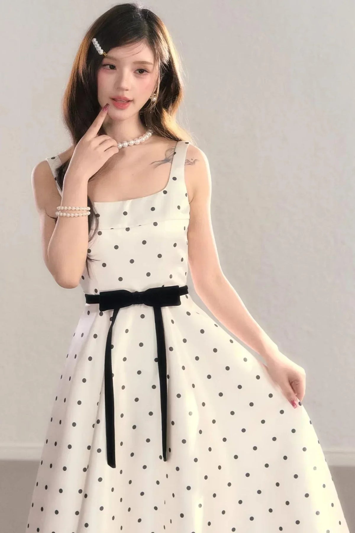 French Polka Dot A-Line Dress