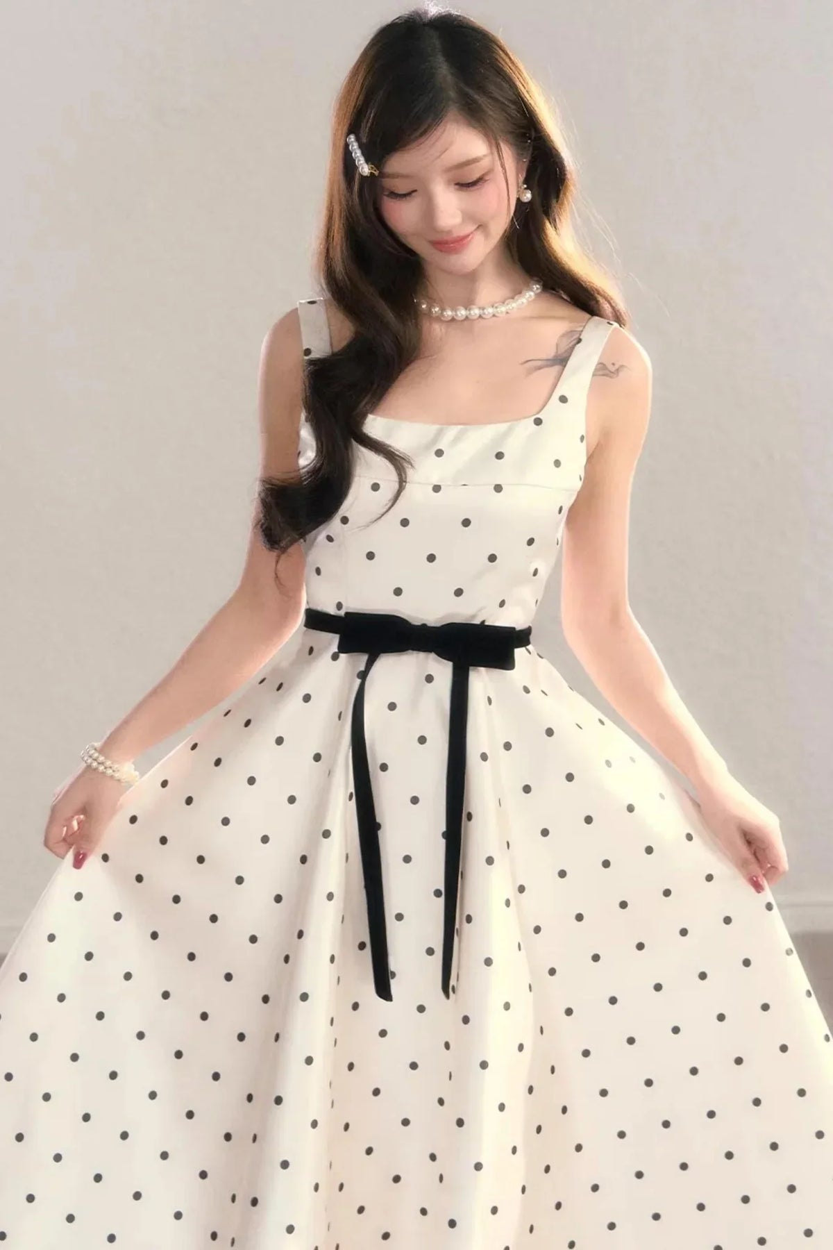 French Polka Dot A-Line Dress