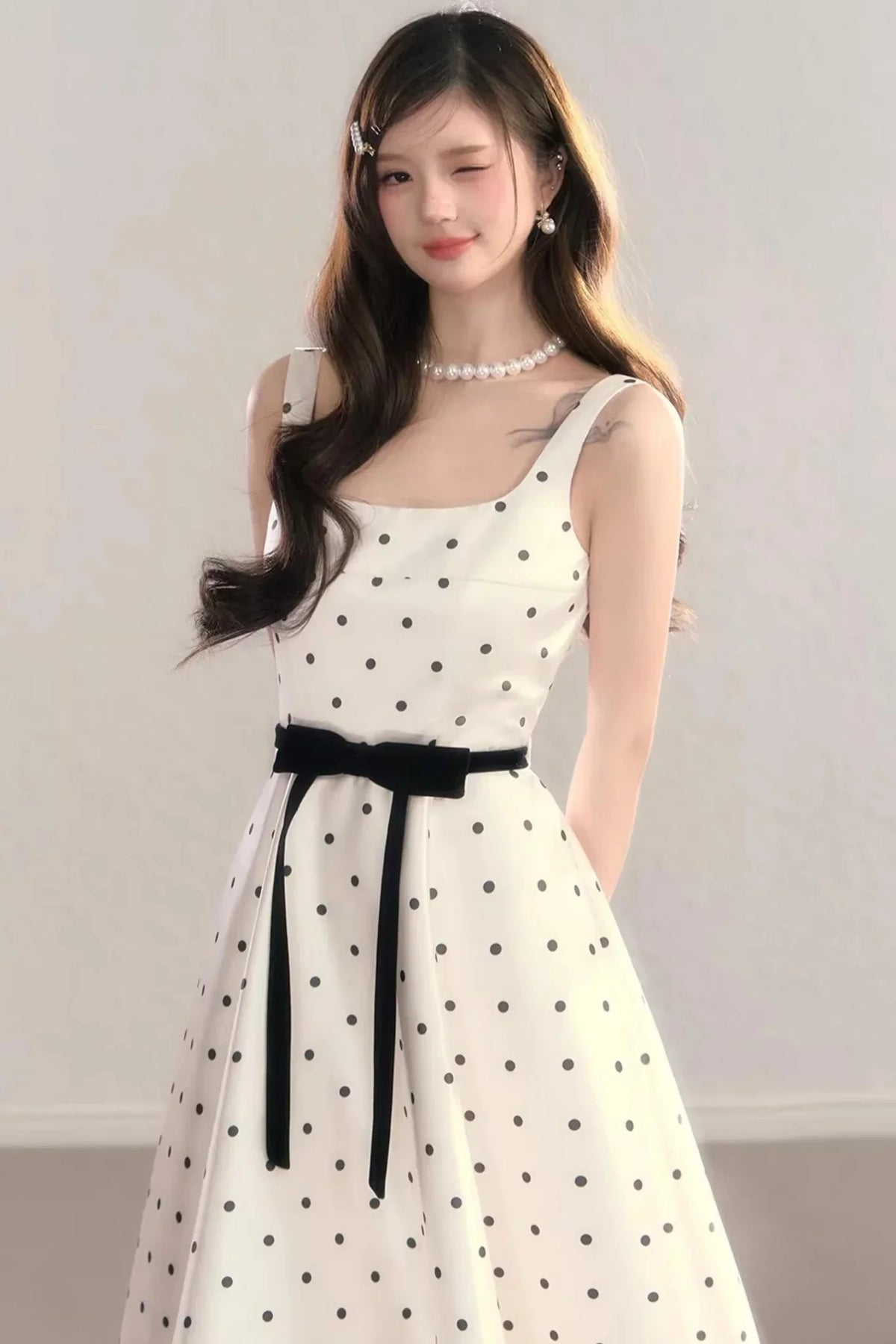 French Polka Dot A-Line Dress