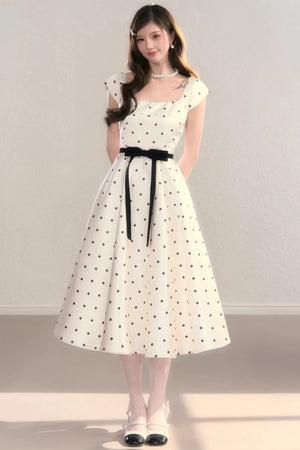 French Polka Dot A-Line Dress