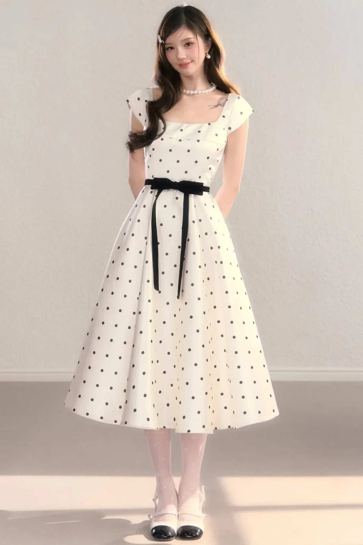 French Polka Dot A-Line Dress
