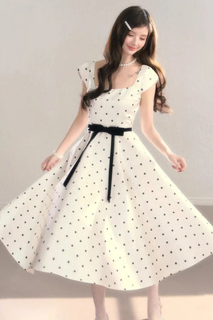 French Polka Dot A-Line Dress
