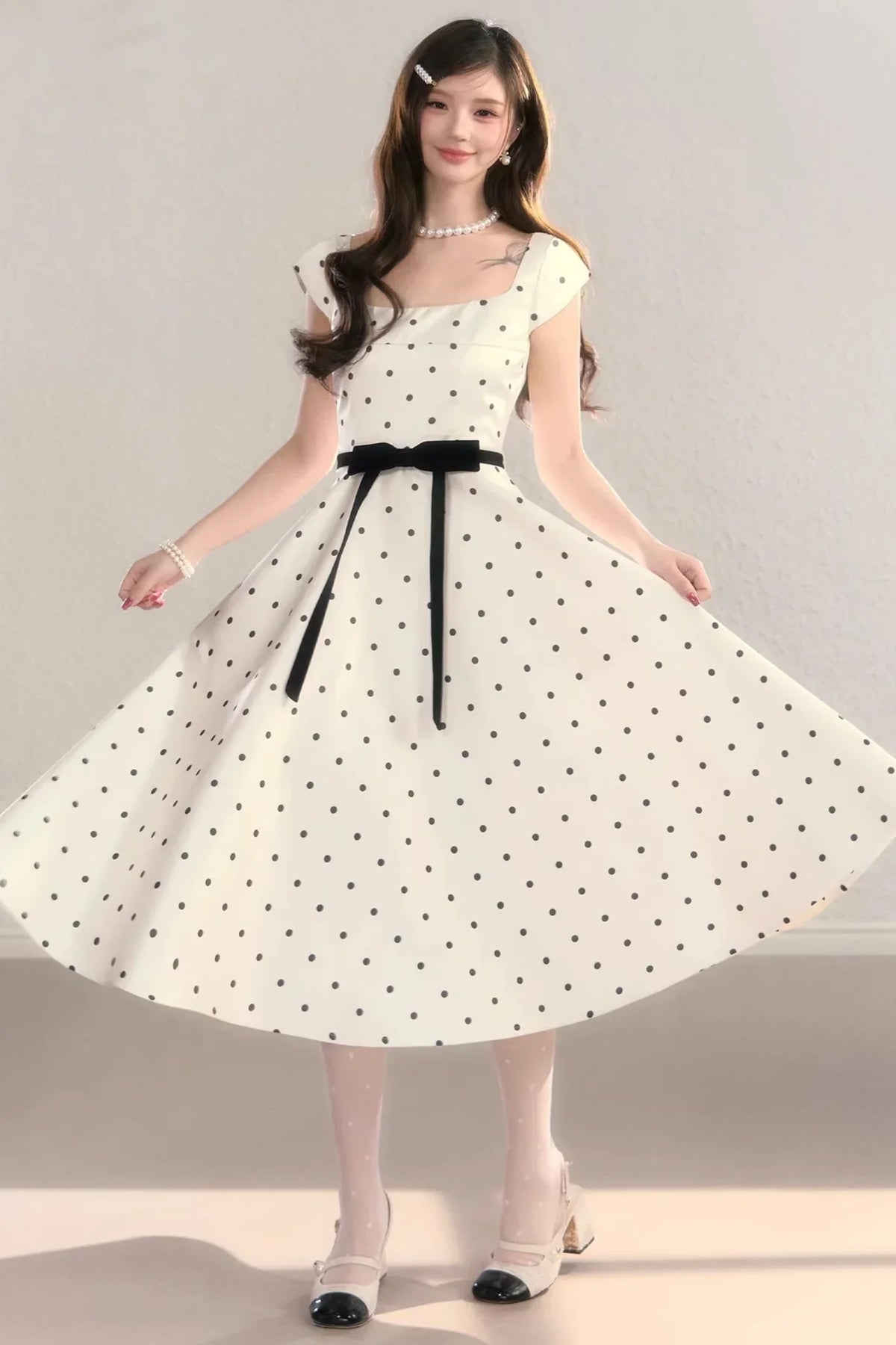 French Polka Dot A-Line Dress