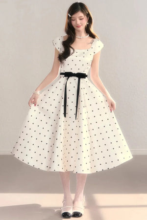 French Polka Dot A-Line Dress