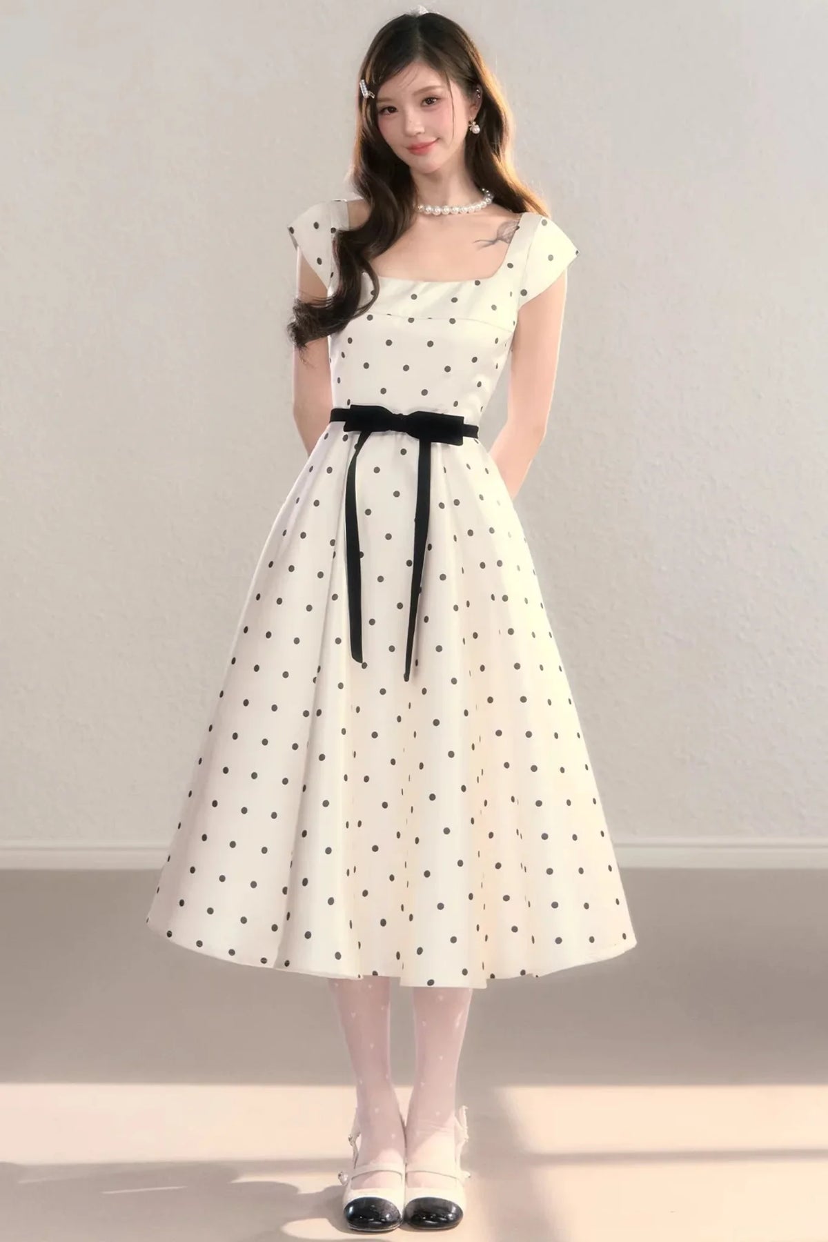 French Polka Dot A-Line Dress