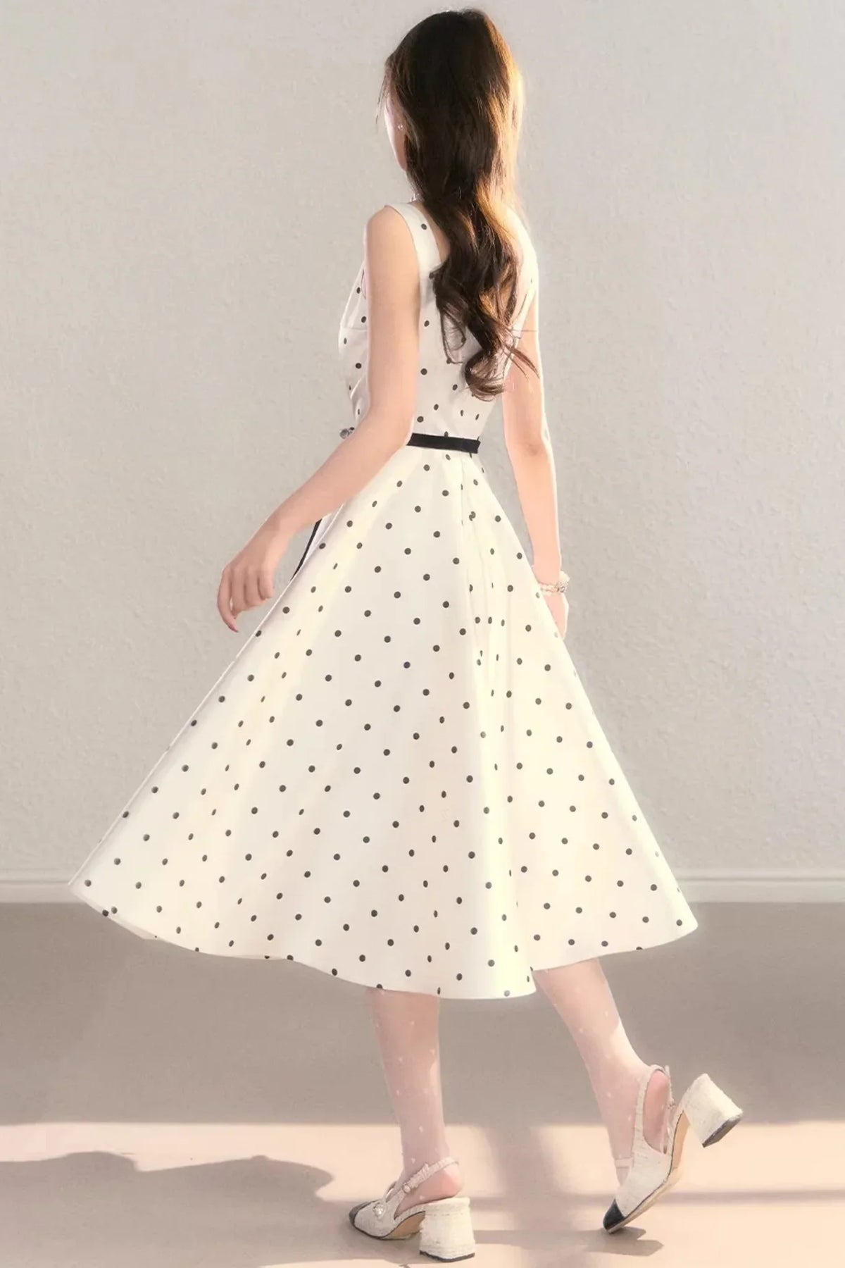 French Polka Dot A-Line Dress