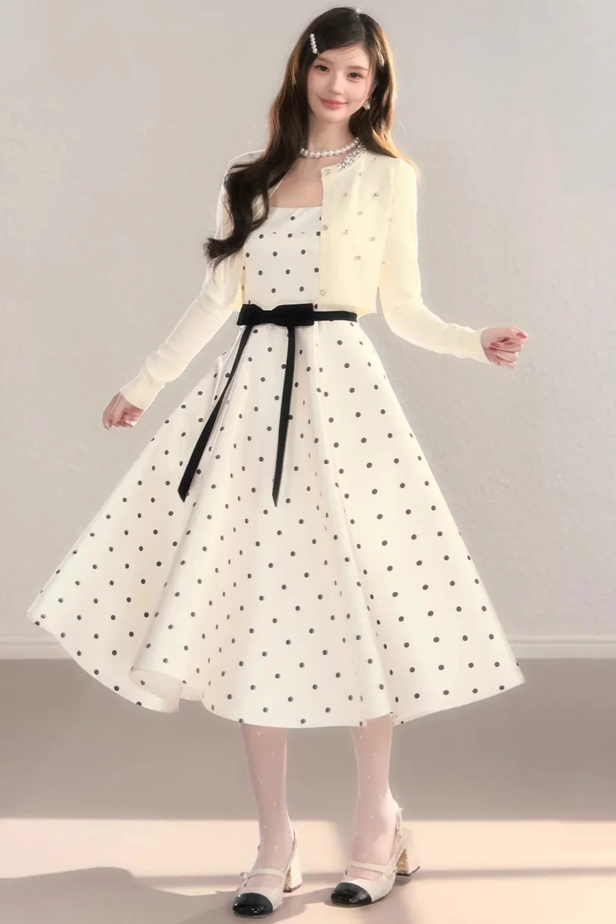 French Polka Dot A-Line Dress