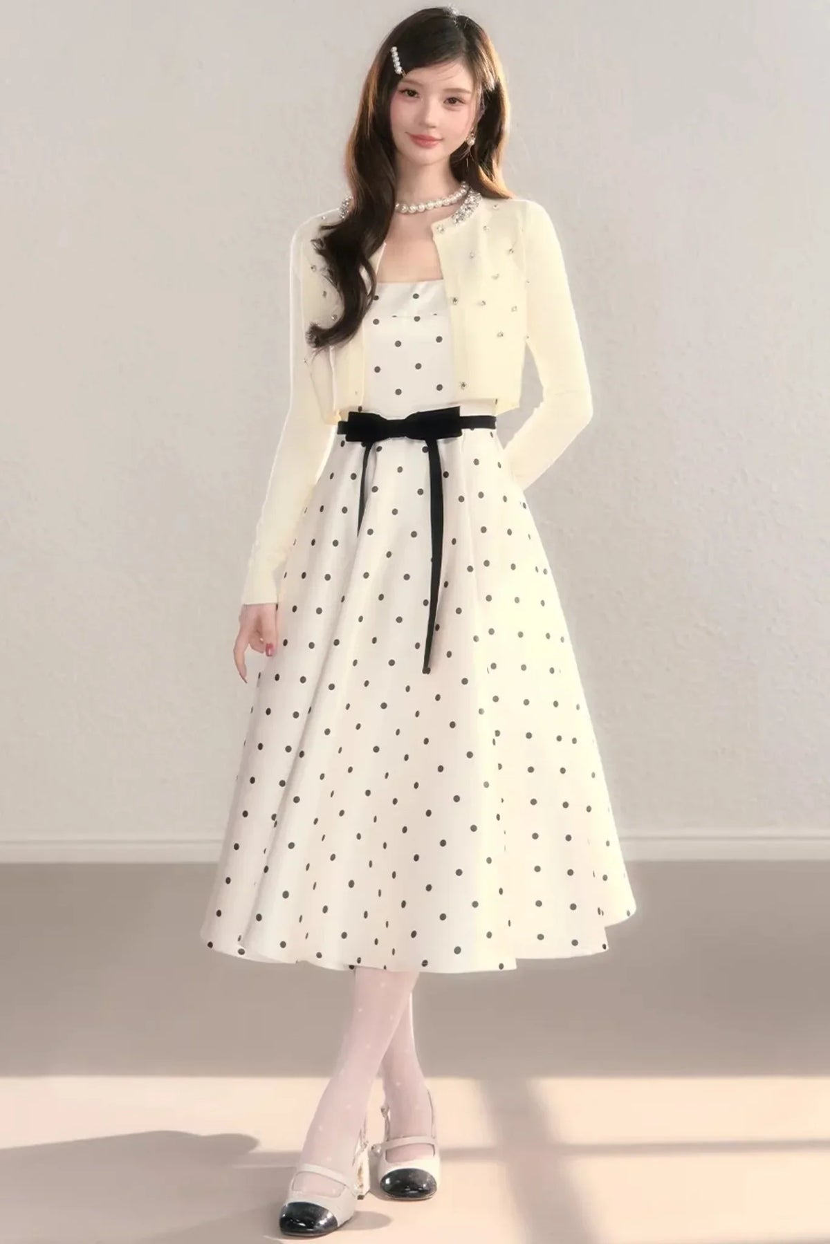 French Polka Dot A-Line Dress