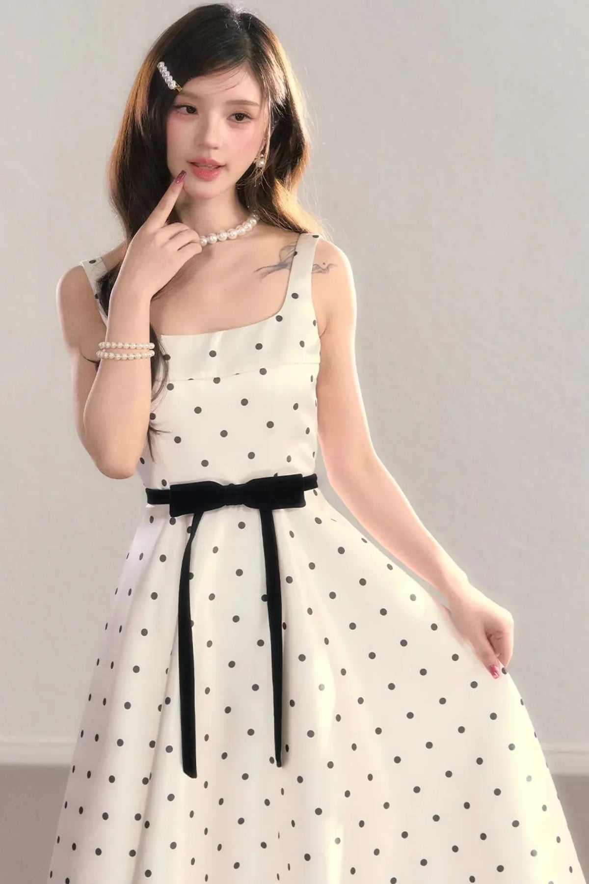 French Polka Dot A-Line Dress