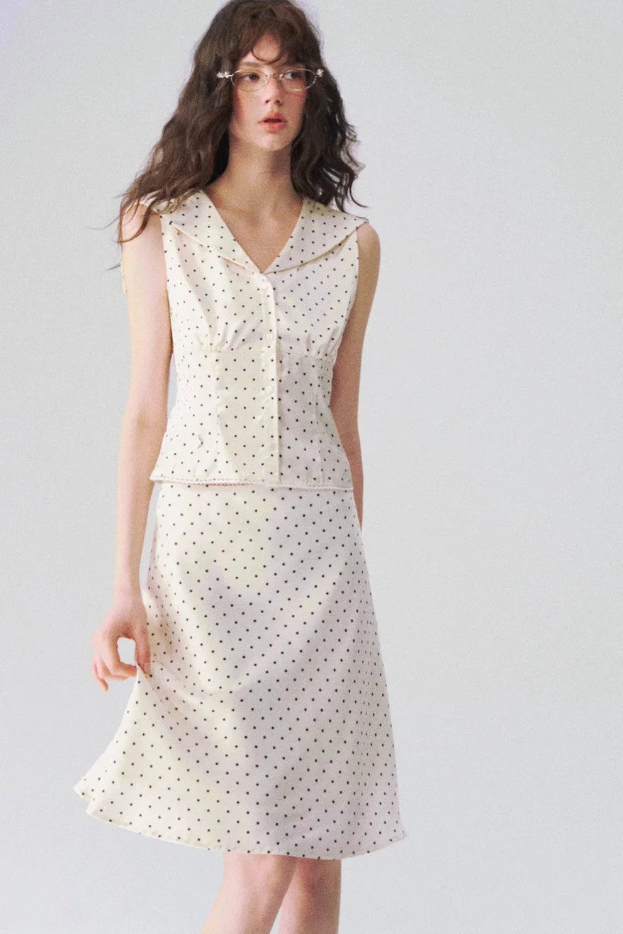 French Polka Dot Blouse & Skirt Set-Up