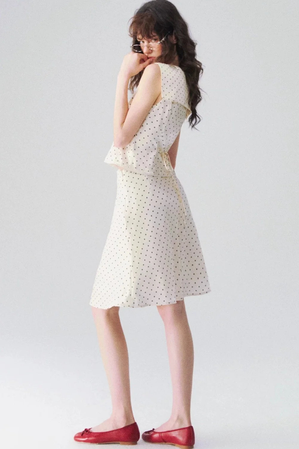 French Polka Dot Blouse & Skirt Set-Up