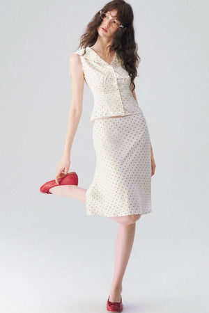 French Polka Dot Blouse & Skirt Set-Up