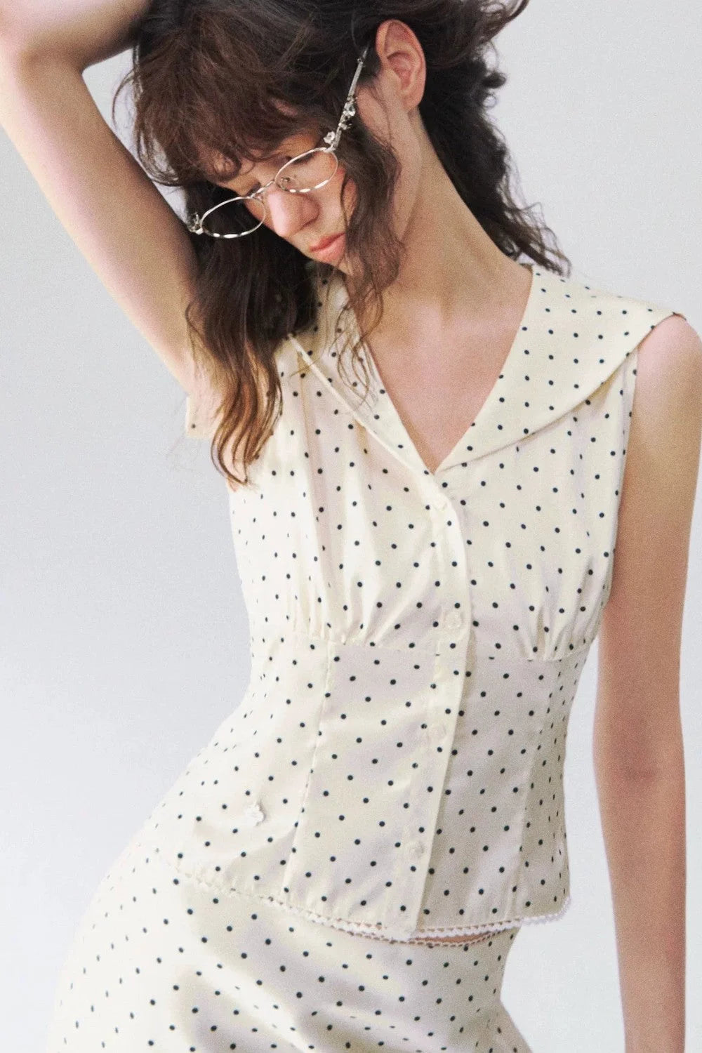 French Polka Dot Blouse & Skirt Set-Up
