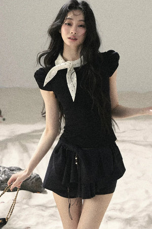 French Polka Dot Bow Puff Sleeve Top