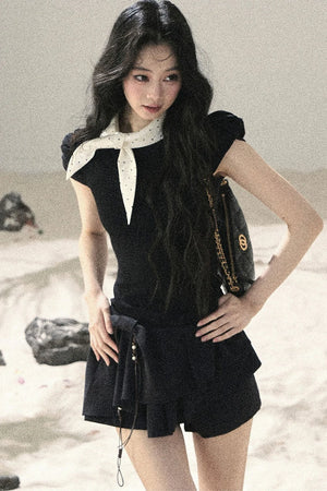 French Polka Dot Bow Puff Sleeve Top