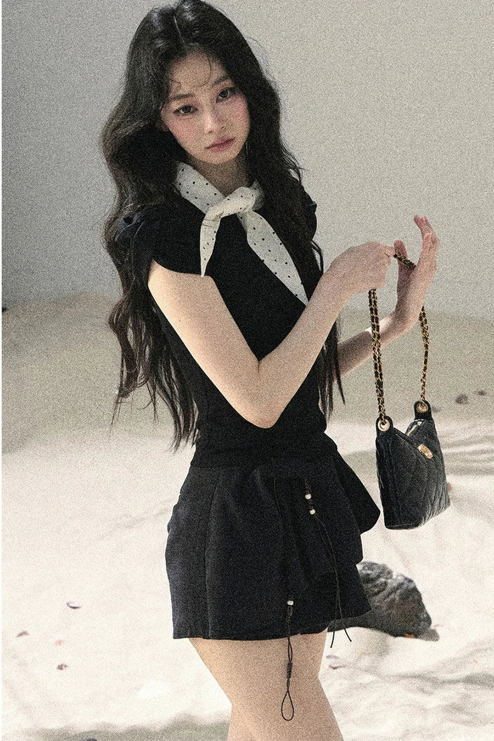 French Polka Dot Bow Puff Sleeve Top