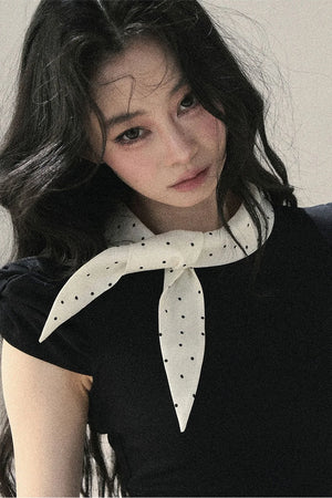 French Polka Dot Bow Puff Sleeve Top