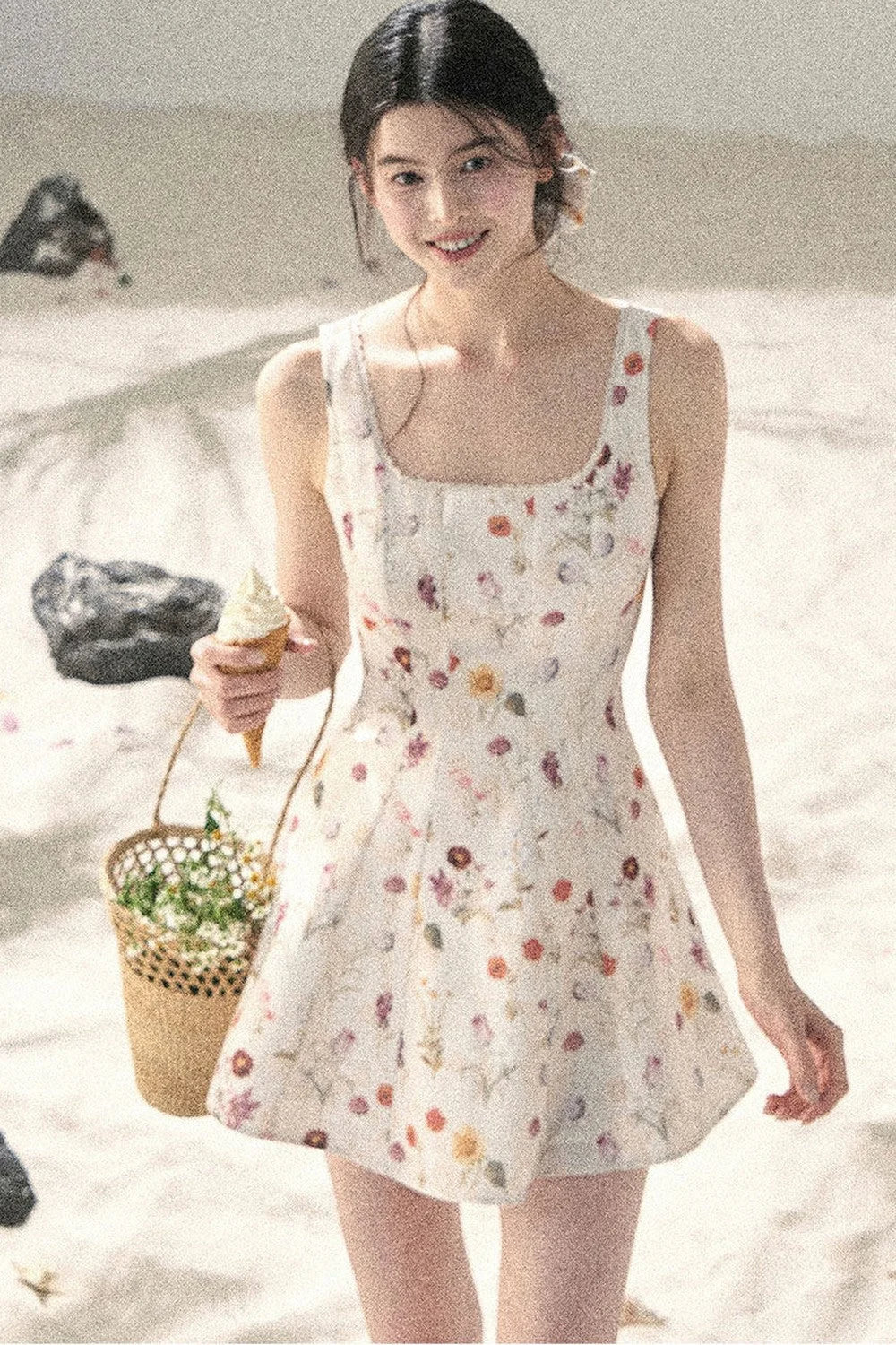 French Puff Lace Floral Dress