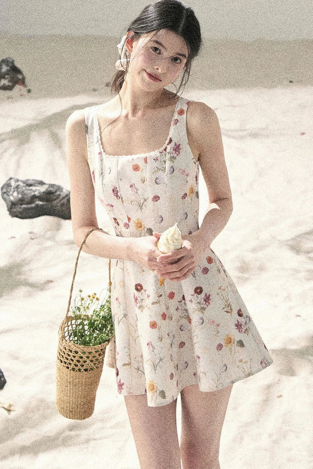 French Puff Lace Floral Dress