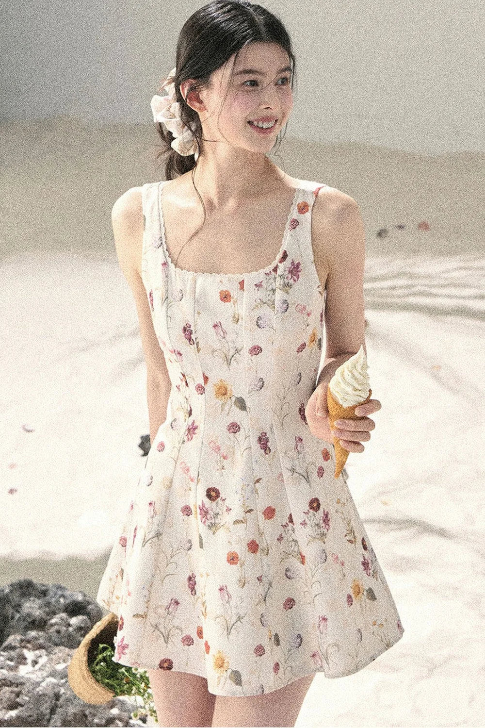 French Puff Lace Floral Dress