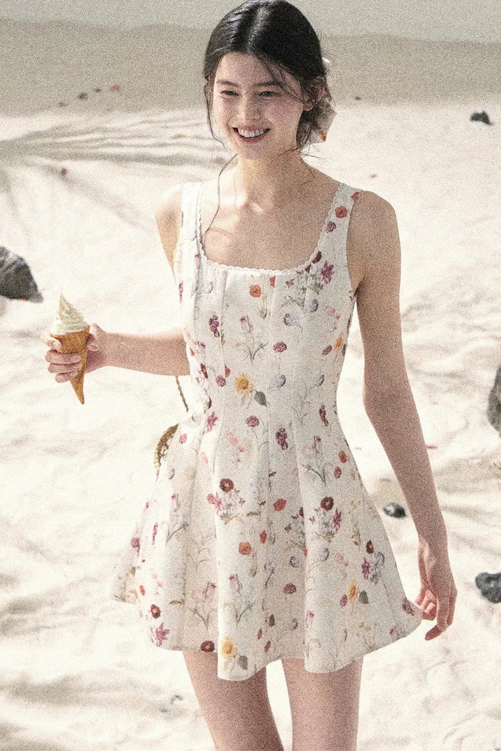 French Puff Lace Floral Dress