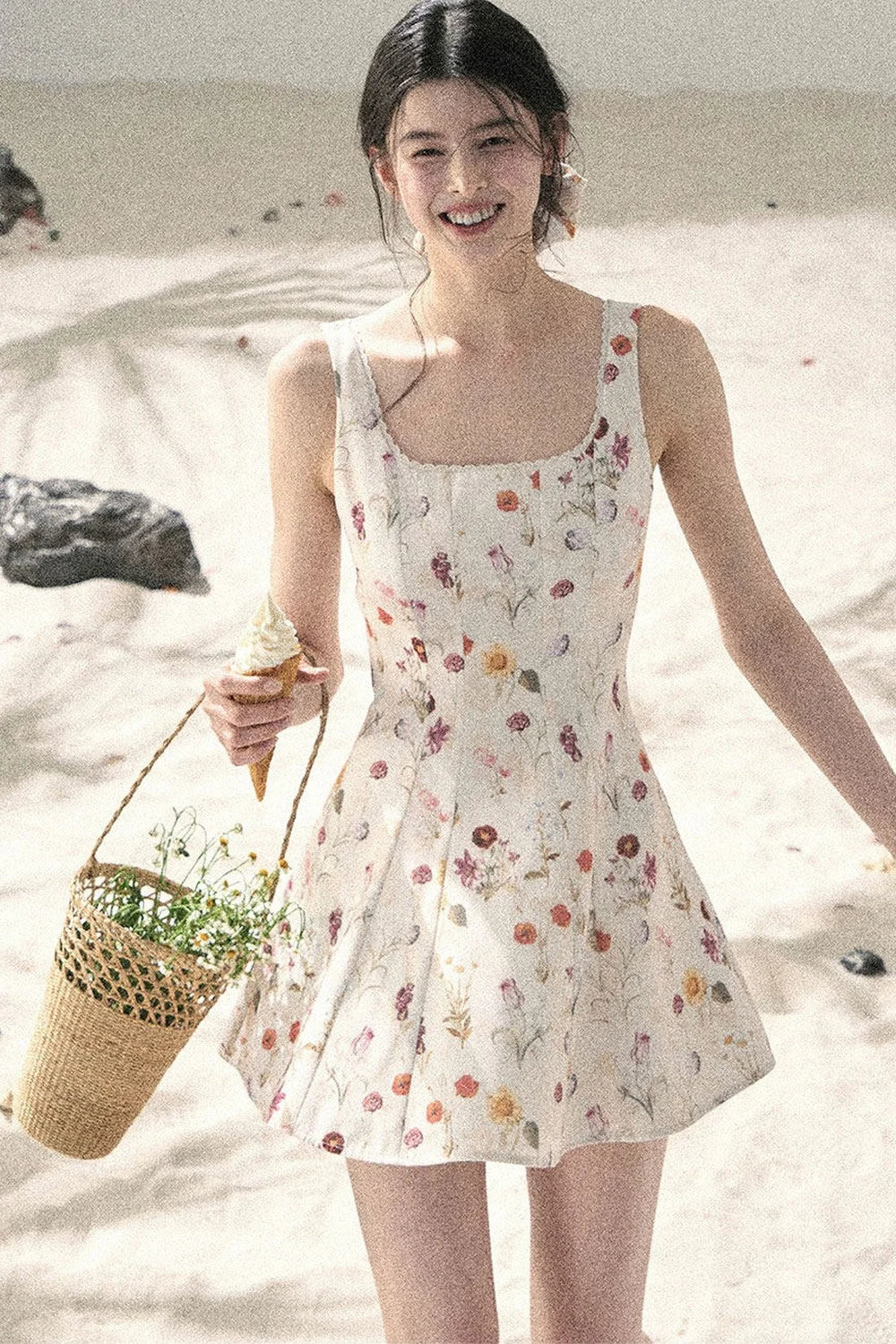 French Puff Lace Floral Dress