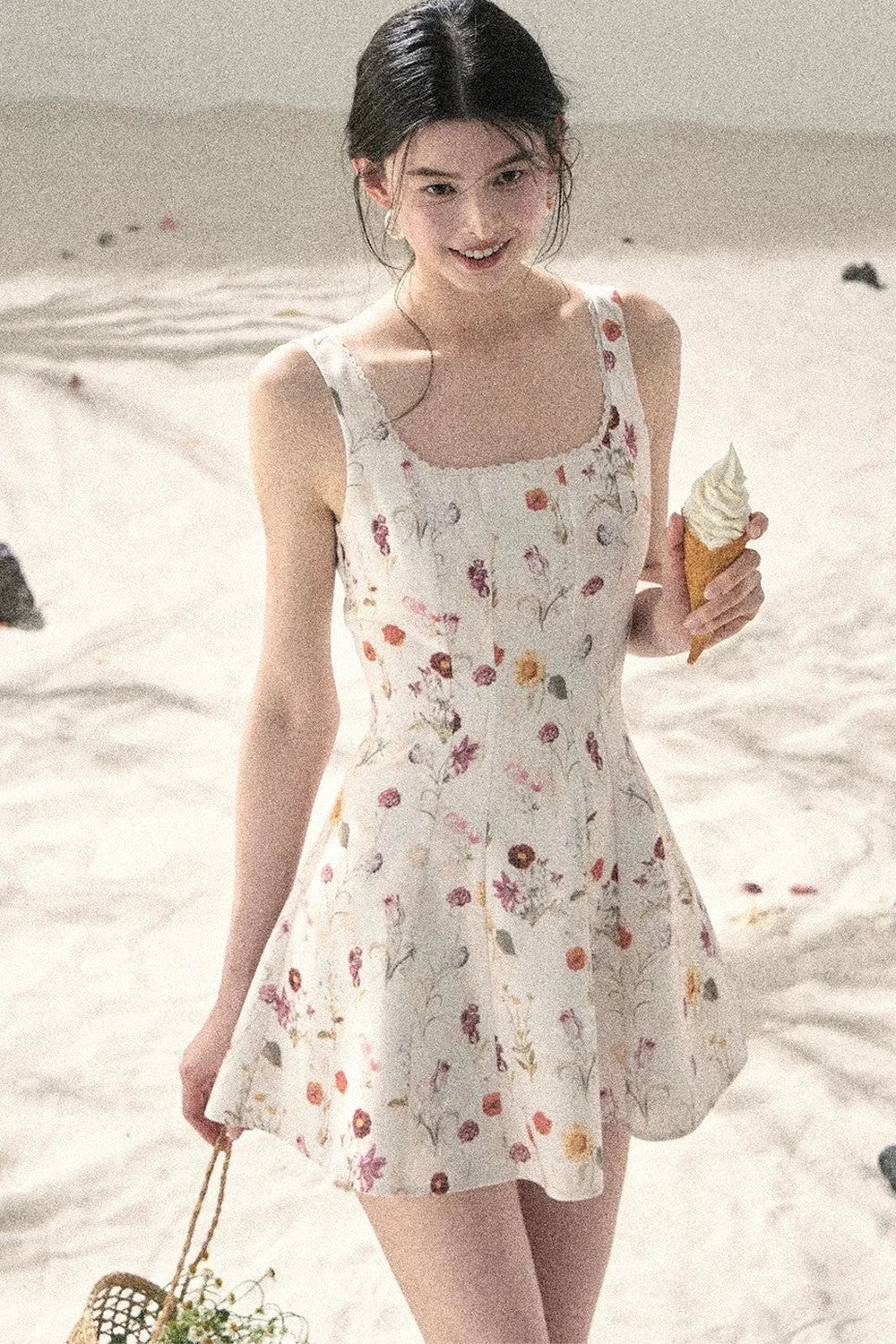 French Puff Lace Floral Dress