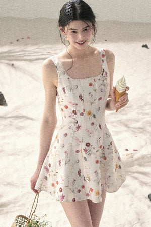 French Puff Lace Floral Dress