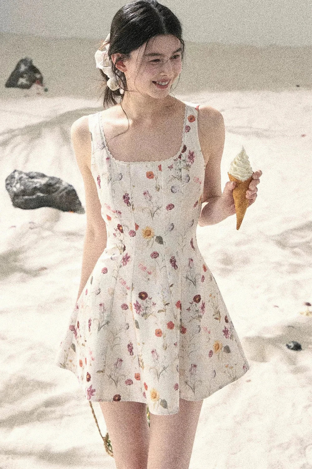 French Puff Lace Floral Dress