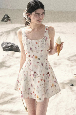 French Puff Lace Floral Dress