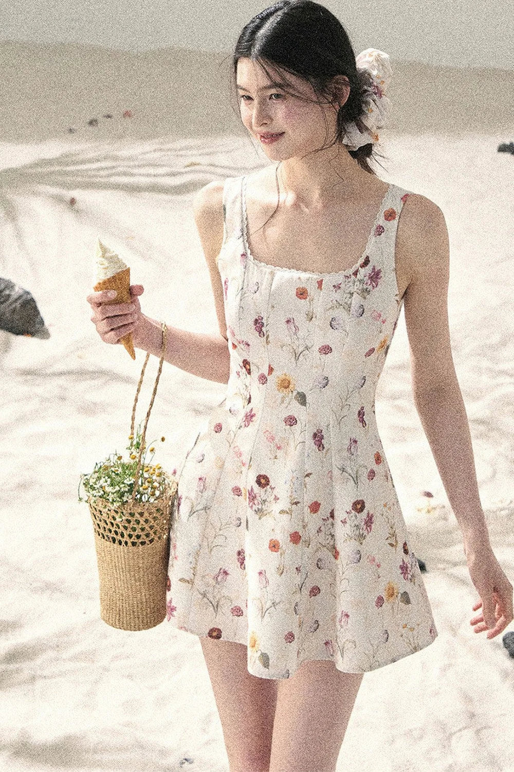 French Puff Lace Floral Dress