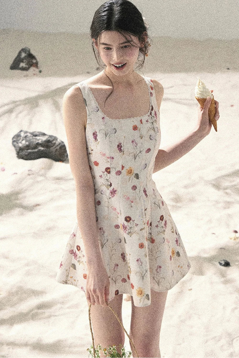 French Puff Lace Floral Dress