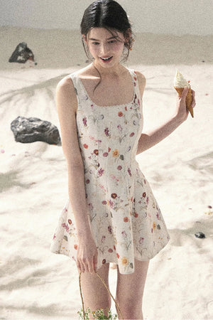 French Puff Lace Floral Dress