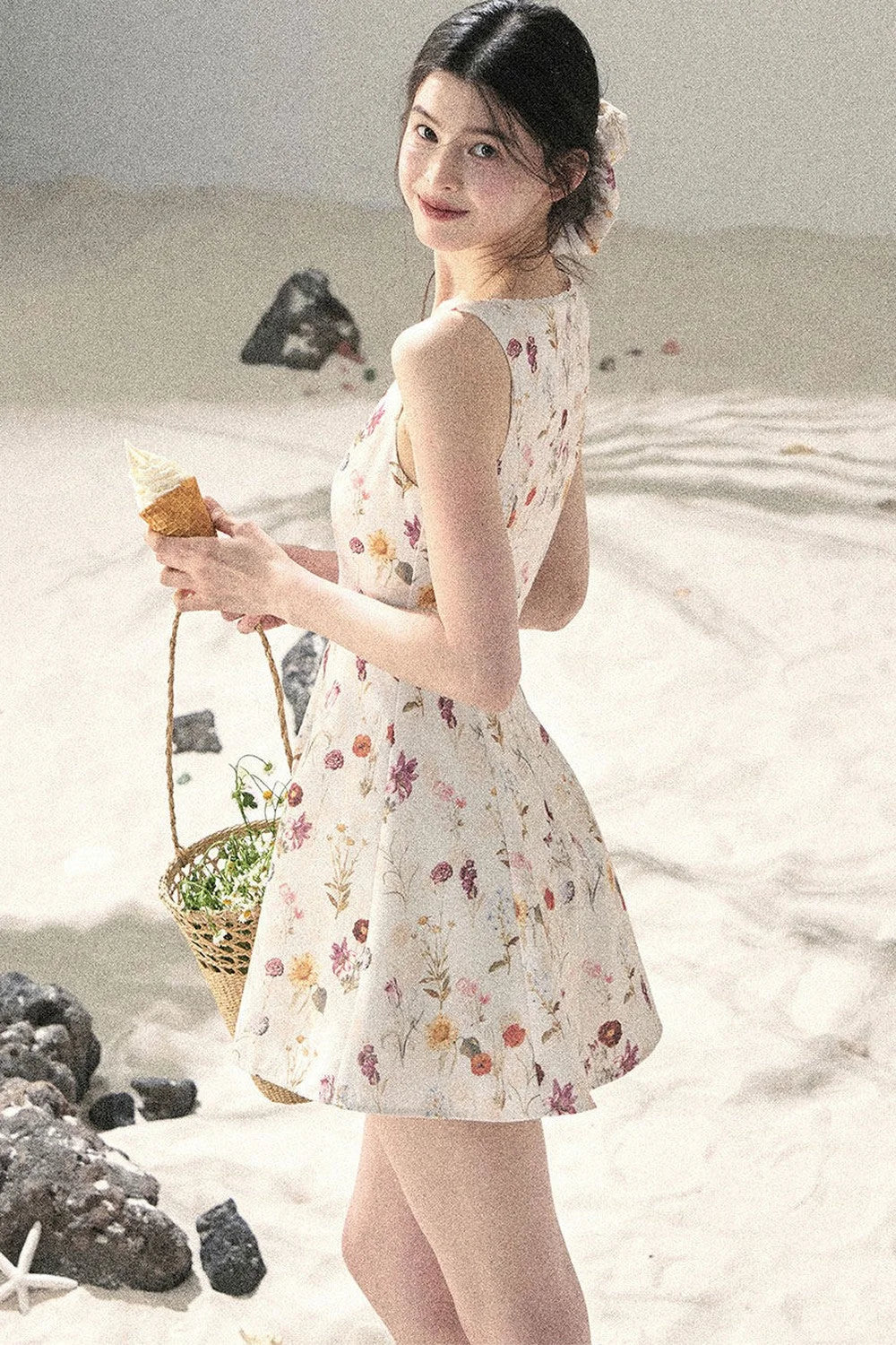 French Puff Lace Floral Dress