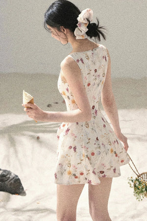French Puff Lace Floral Dress